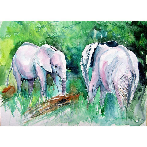 Elephants Meeting Black Modern Wood Framed Art Print with Double Matting by Kovacs, Anna Brigite