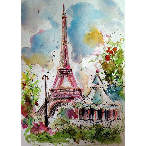 Eifell Tower Gold Ornate Wood Framed Art Print with Double Matting by Kovacs, Anna Brigite