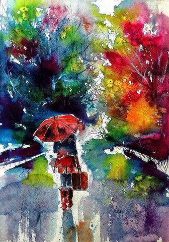 Walk Alone White Modern Wood Framed Art Print with Double Matting by Kovacs, Anna Brigite