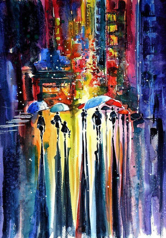 Walk at Night Black Ornate Wood Framed Art Print with Double Matting by Kovacs, Anna Brigite