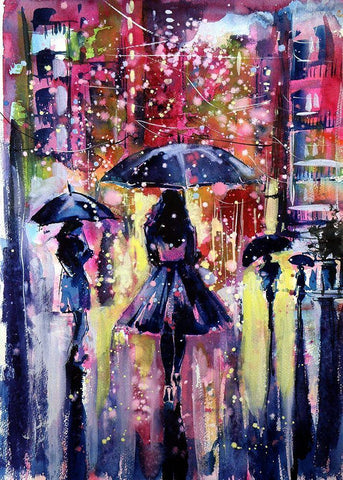 Snowfall in the Evening Black Ornate Wood Framed Art Print with Double Matting by Kovacs, Anna Brigite