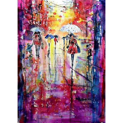 Phoning in the Rain White Modern Wood Framed Art Print by Kovacs, Anna Brigite