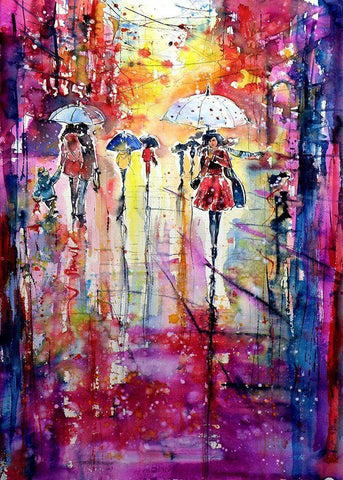 Phoning in the Rain White Modern Wood Framed Art Print with Double Matting by Kovacs, Anna Brigite