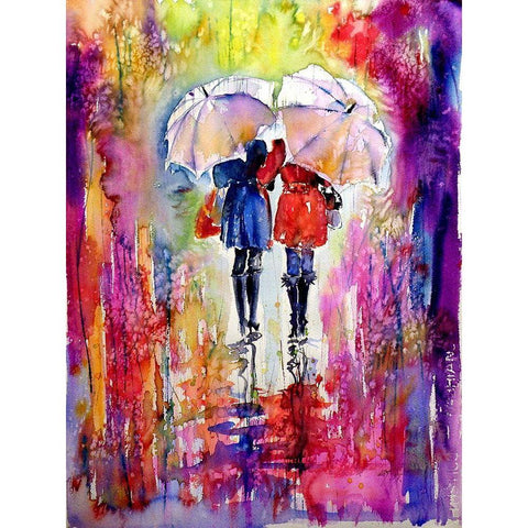 Speaking in the Rain White Modern Wood Framed Art Print by Kovacs, Anna Brigite