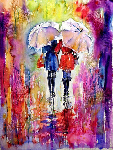 Speaking in the Rain Black Ornate Wood Framed Art Print with Double Matting by Kovacs, Anna Brigite