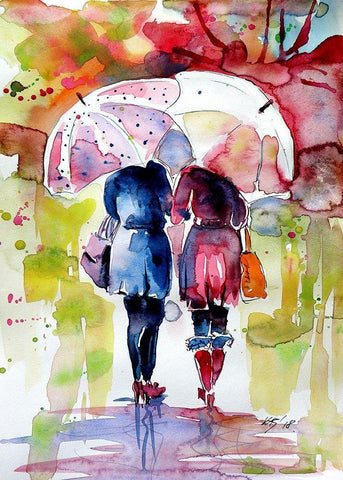 Speaking in the Rain II Black Ornate Wood Framed Art Print with Double Matting by Kovacs, Anna Brigite