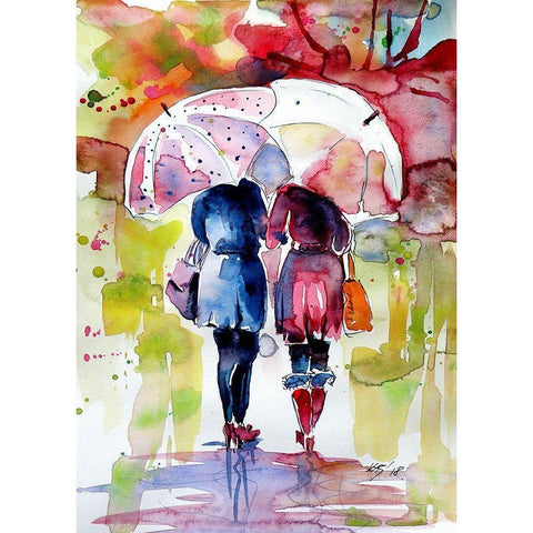 Speaking in the Rain II Gold Ornate Wood Framed Art Print with Double Matting by Kovacs, Anna Brigite