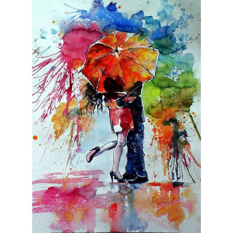 Kiss in the Rain Gold Ornate Wood Framed Art Print with Double Matting by Kovacs, Anna Brigite