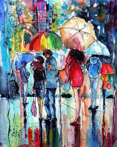 Waiting in the Rain White Modern Wood Framed Art Print with Double Matting by Kovacs, Anna Brigite
