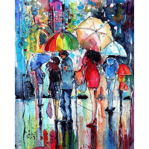 Waiting in the Rain White Modern Wood Framed Art Print by Kovacs, Anna Brigite