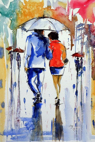 Walk in the Rain V White Modern Wood Framed Art Print with Double Matting by Kovacs, Anna Brigite