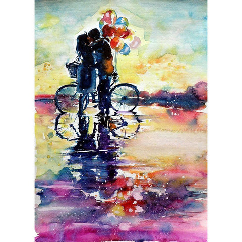 Romance Meeting Black Modern Wood Framed Art Print with Double Matting by Kovacs, Anna Brigite