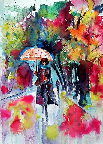 Under Umbrella with red dots Black Ornate Wood Framed Art Print with Double Matting by Kovacs, Anna Brigite
