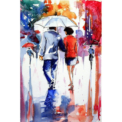 Walk in the Rain I Black Modern Wood Framed Art Print with Double Matting by Kovacs, Anna Brigite