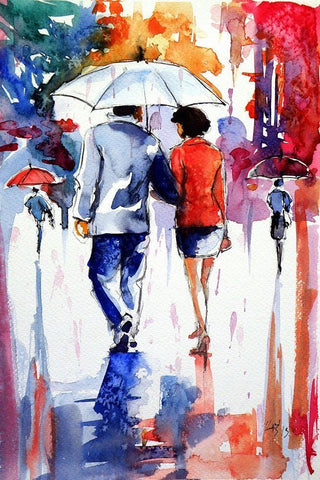 Walk in the Rain I Black Ornate Wood Framed Art Print with Double Matting by Kovacs, Anna Brigite