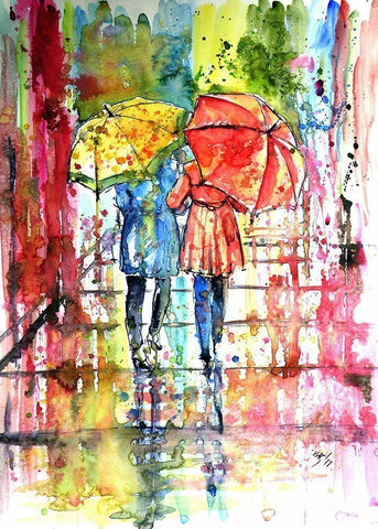 Raining Black Ornate Wood Framed Art Print with Double Matting by Kovacs, Anna Brigite