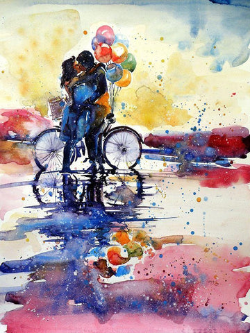 Romance Meeting II White Modern Wood Framed Art Print with Double Matting by Kovacs, Anna Brigite
