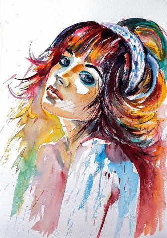 Lady Girl II White Modern Wood Framed Art Print with Double Matting by Kovacs, Anna Brigite