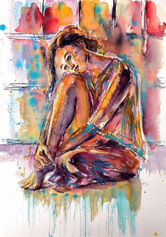 Dreaming Beauty Girl Black Ornate Wood Framed Art Print with Double Matting by Kovacs, Anna Brigite