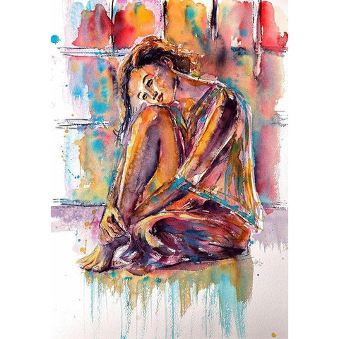 Dreaming Beauty Girl Black Modern Wood Framed Art Print by Kovacs, Anna Brigite