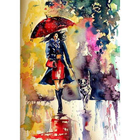 Walk with Dog Black Modern Wood Framed Art Print by Kovacs, Anna Brigite