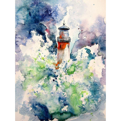 Lighthouse at Storm White Modern Wood Framed Art Print by Kovacs, Anna Brigite