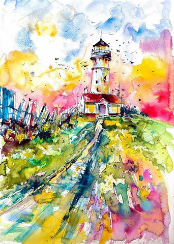 Lighthouse with Birds Black Ornate Wood Framed Art Print with Double Matting by Kovacs, Anna Brigite