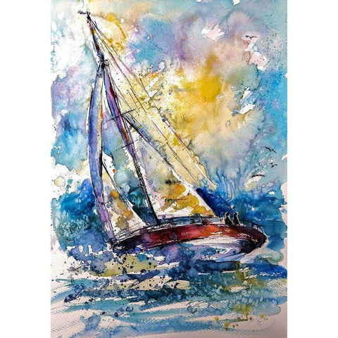 Sailboat in the Wind White Modern Wood Framed Art Print by Kovacs, Anna Brigite
