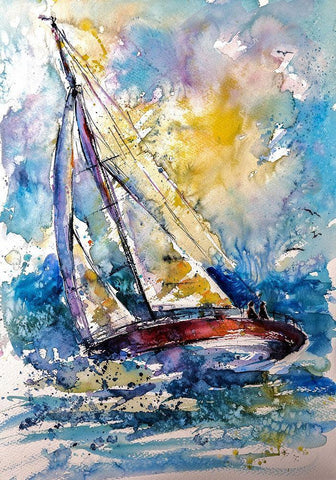 Sailboat in the Wind White Modern Wood Framed Art Print with Double Matting by Kovacs, Anna Brigite