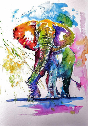 Colorful Elephant White Modern Wood Framed Art Print with Double Matting by Kovacs, Anna Brigite
