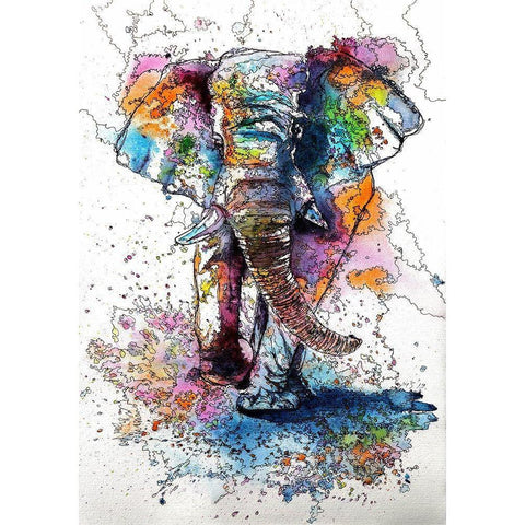 Walking Elephant Black Modern Wood Framed Art Print with Double Matting by Kovacs, Anna Brigite