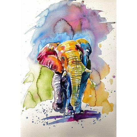 Happy Elephant Black Modern Wood Framed Art Print by Kovacs, Anna Brigite