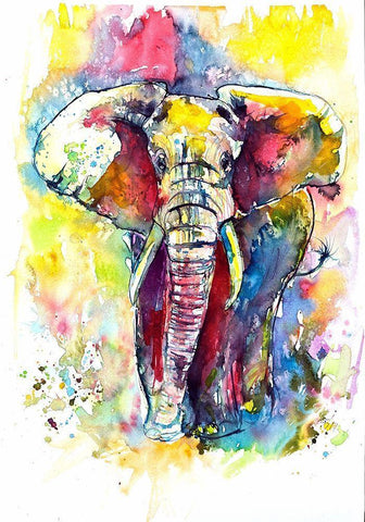 Elephant in the Front Black Ornate Wood Framed Art Print with Double Matting by Kovacs, Anna Brigite