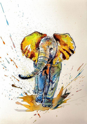 Elephant in Yellow White Modern Wood Framed Art Print with Double Matting by Kovacs, Anna Brigite