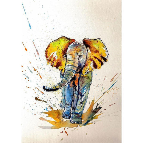 Elephant in Yellow Black Modern Wood Framed Art Print by Kovacs, Anna Brigite
