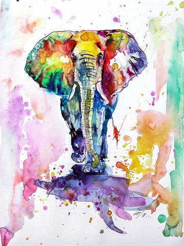 Colorful Elephant walking Black Ornate Wood Framed Art Print with Double Matting by Kovacs, Anna Brigite