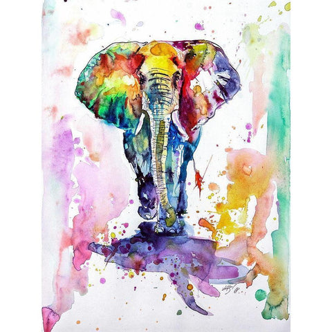 Colorful Elephant walking Black Modern Wood Framed Art Print by Kovacs, Anna Brigite
