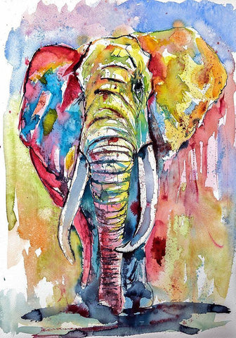 Majestic African Elephant White Modern Wood Framed Art Print with Double Matting by Kovacs, Anna Brigite