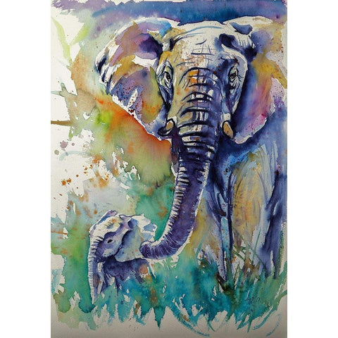 Majestic Elephant with Baby White Modern Wood Framed Art Print by Kovacs, Anna Brigite