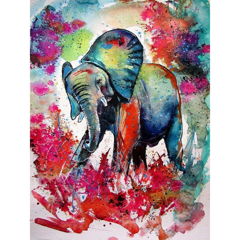 Happy Elephant II White Modern Wood Framed Art Print by Kovacs, Anna Brigite