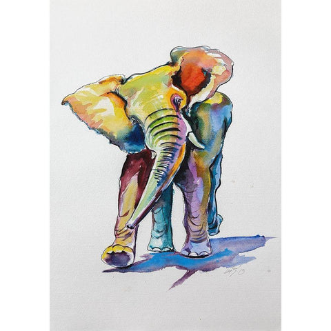 Elephant Playing Black Modern Wood Framed Art Print with Double Matting by Kovacs, Anna Brigite