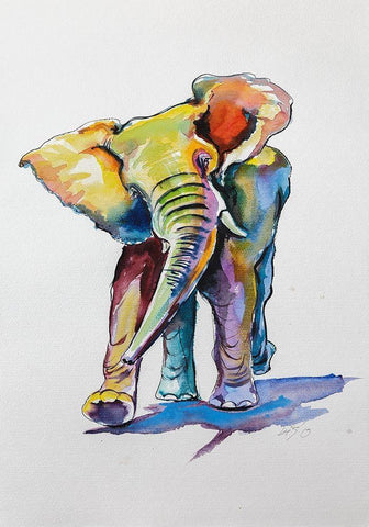 Elephant Playing Black Ornate Wood Framed Art Print with Double Matting by Kovacs, Anna Brigite