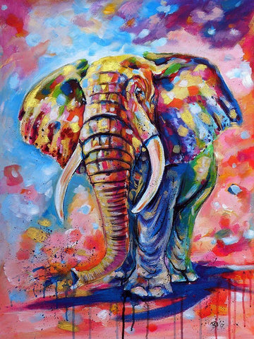 Big colorful Elephant White Modern Wood Framed Art Print with Double Matting by Kovacs, Anna Brigite