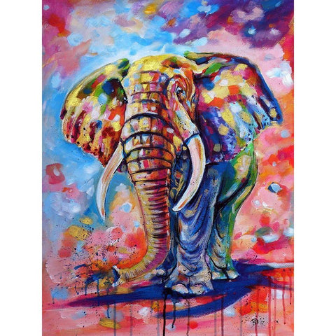 Big colorful Elephant Black Modern Wood Framed Art Print with Double Matting by Kovacs, Anna Brigite