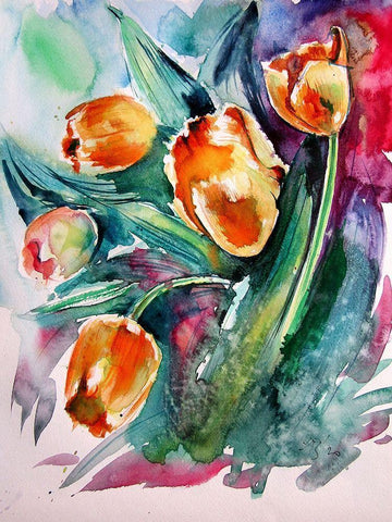 Tulips White Modern Wood Framed Art Print with Double Matting by Kovacs, Anna Brigite