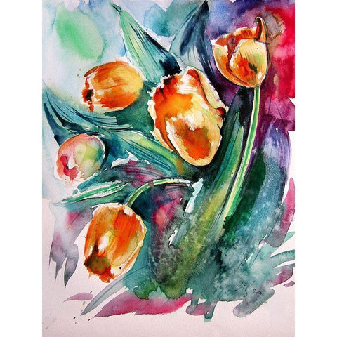 Tulips Black Modern Wood Framed Art Print by Kovacs, Anna Brigite