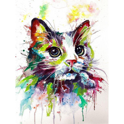 Colorful Cat White Modern Wood Framed Art Print by Kovacs, Anna Brigite