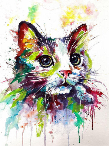 Colorful Cat White Modern Wood Framed Art Print with Double Matting by Kovacs, Anna Brigite