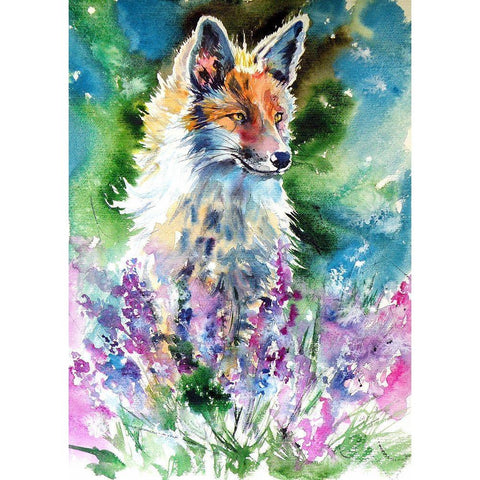 Red Fox with Lavender Gold Ornate Wood Framed Art Print with Double Matting by Kovacs, Anna Brigite
