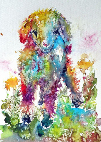 Goat in Grass White Modern Wood Framed Art Print with Double Matting by Kovacs, Anna Brigite